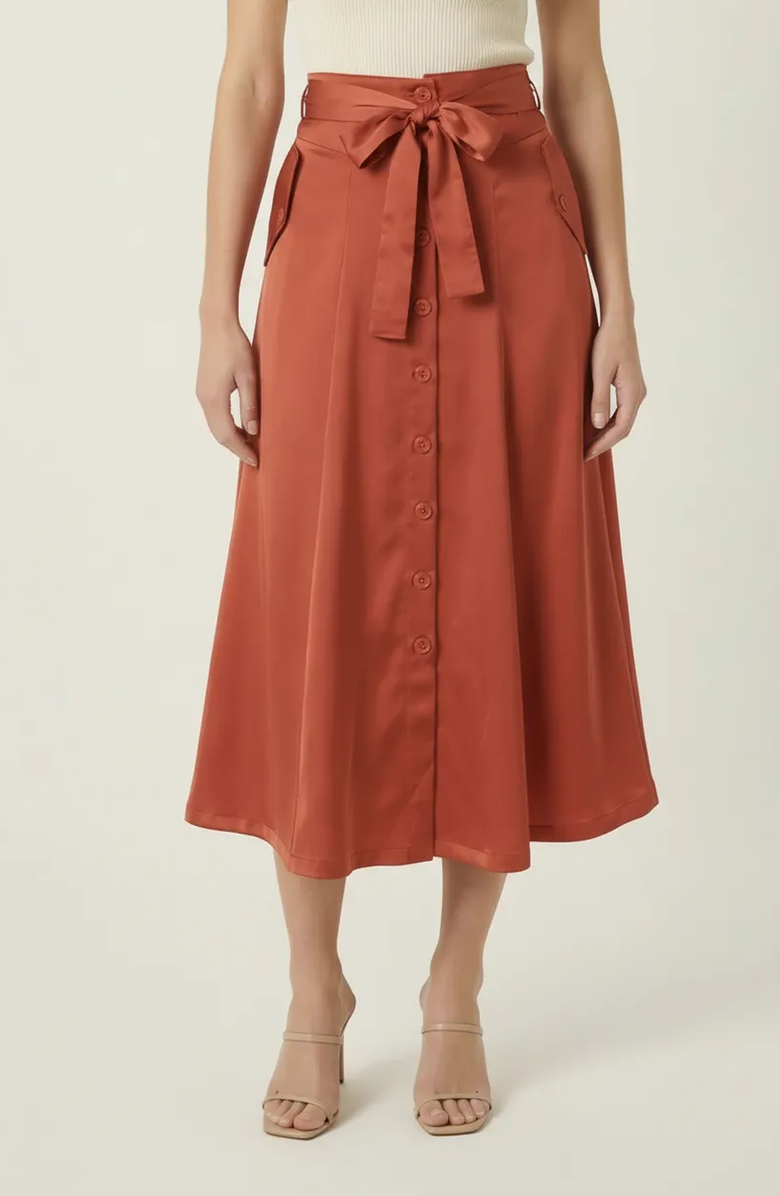 Modenaire Midi Skirt with Button Front Detail, Main, color, Rust