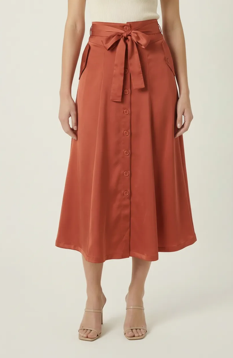 Midi Skirt with Button Front Detail