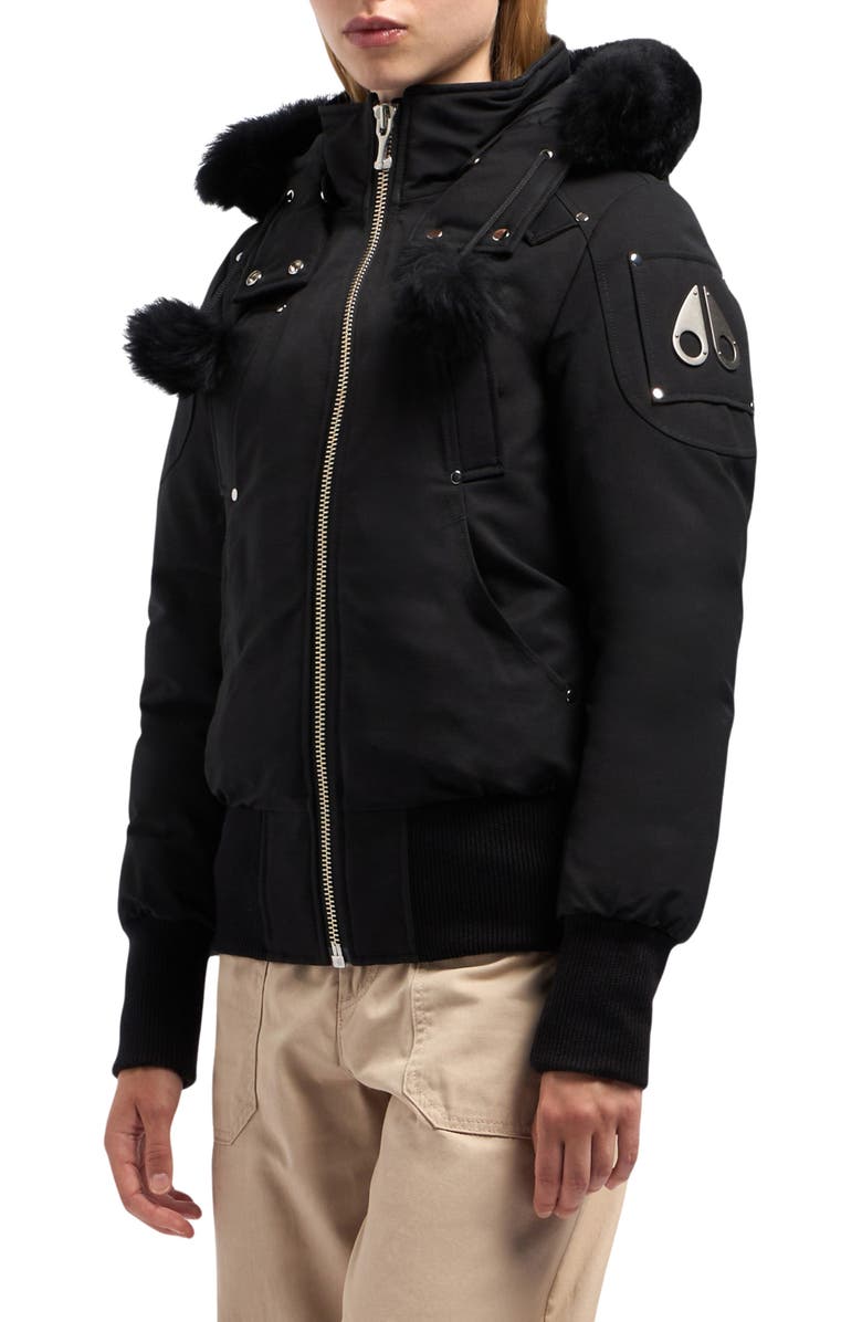 Moose Knuckles Original Debbie 650 Fill Power Down Hooded Bomber Jacket with Genuine Shearling Trim, Alternate, color, 