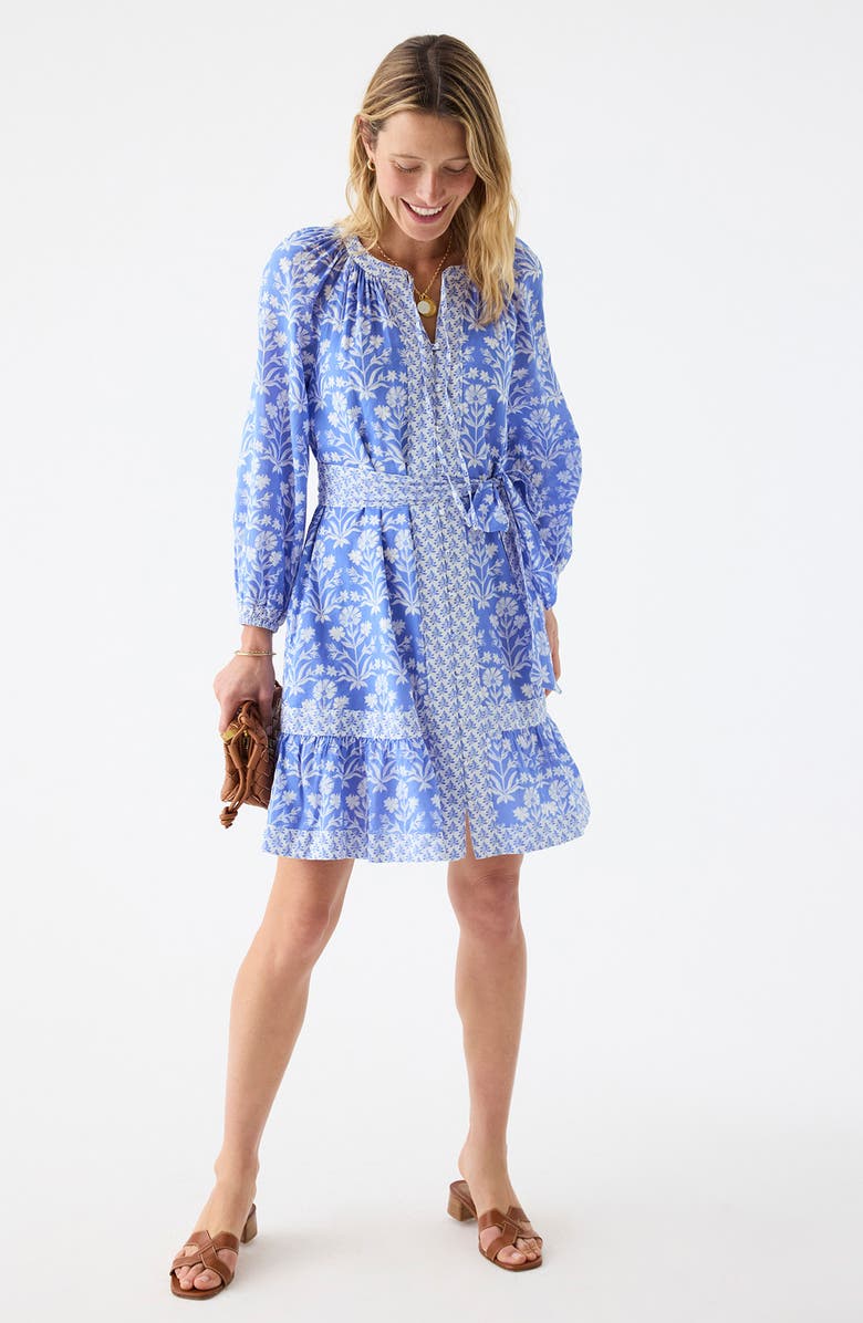 vineyard vines Print Tie Waist Long Sleeve Dress, Alternate, color, Floral Breaker Blue