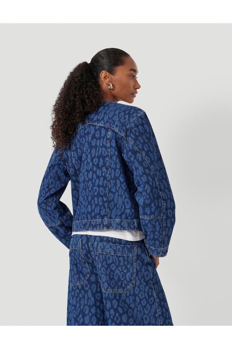 Velma Leopard Print Denim Jacket, Alternate, color, Laser Leopard Print Mid Blue