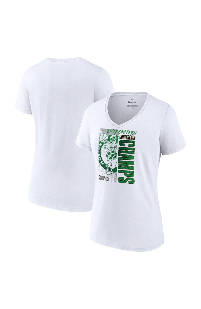FANATICS Women's Fanatics Branded White Boston Celtics 2022 Eastern Conference Champions Plus Size Locker Room V-Neck T-Shirt, Main, color, 