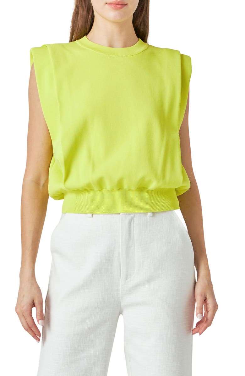 Endless Rose Power Shoulder Sleeveless Blouson Top, Main, color, Neon Yellow