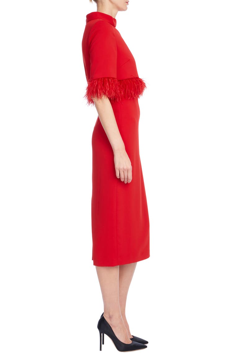 Ostrich Feather Trim Cocktail Dress, Alternate, color, RED