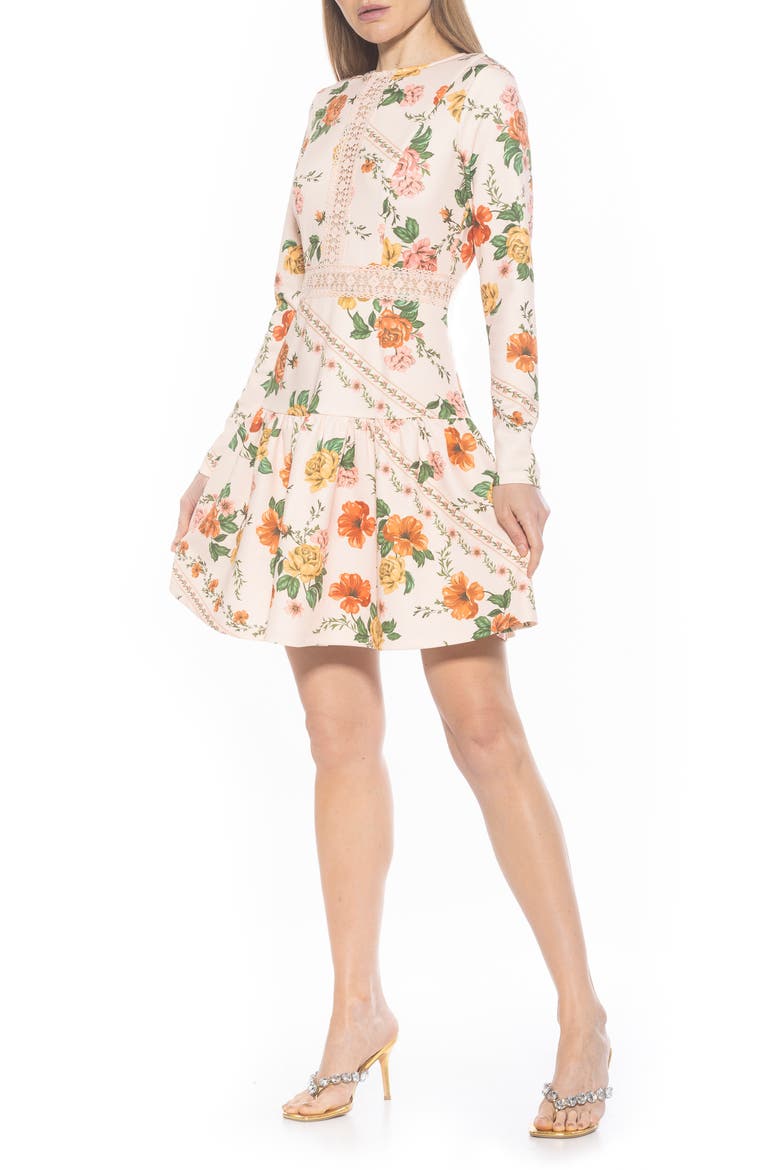 Alexa Floral Long Sleeve Fit & Flare Dress, Alternate, color, BEIGE FLORAL