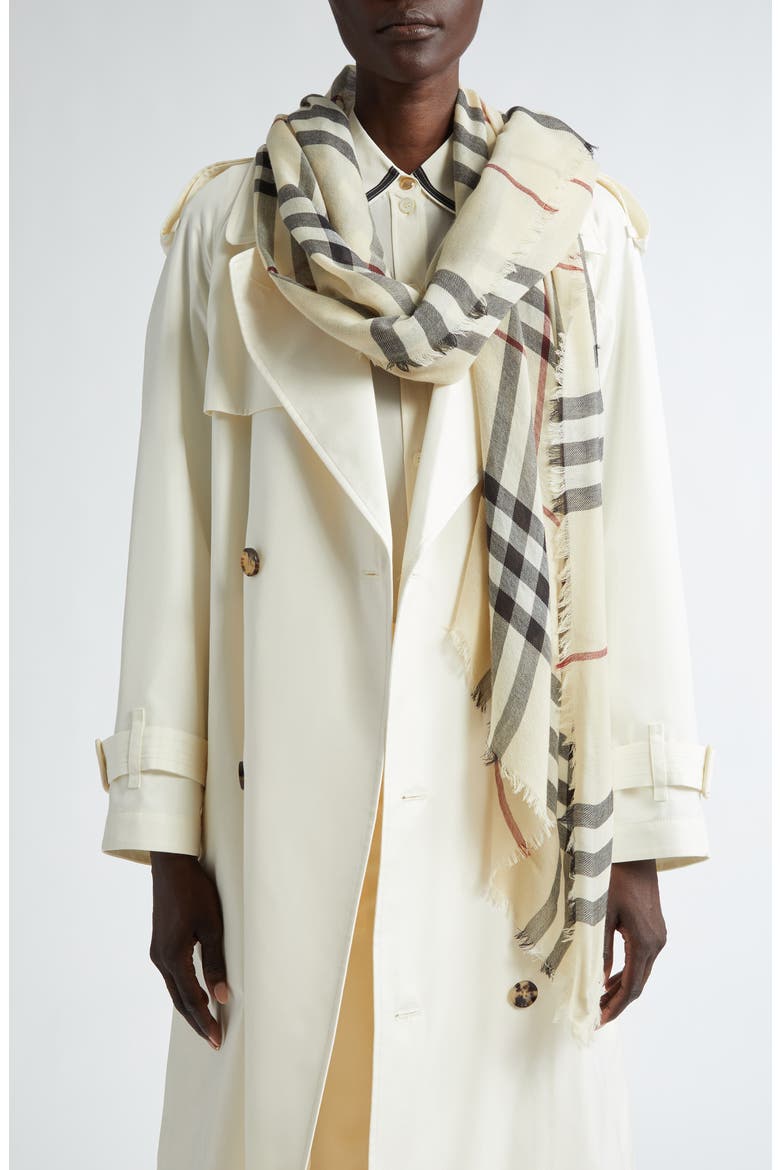 Check Lightweight Wool Scarf, Alternate, color, STONE