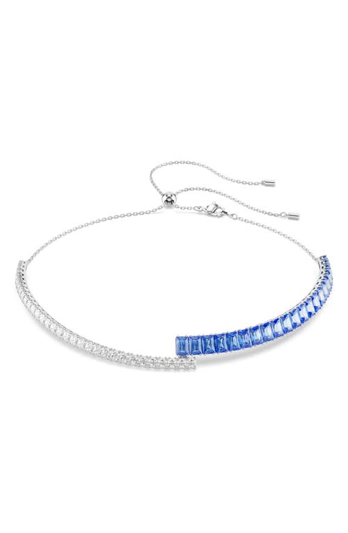 Swarovski Matrix Mixed Cuts Rhodium Plated Choker In Blue