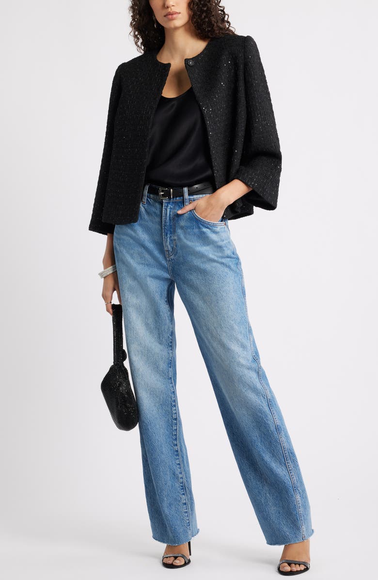 Nordstrom Collarless Bouclé Jacket, Alternate, color, Black