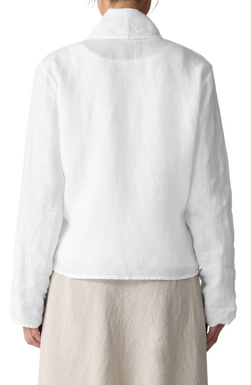 Eileen Fisher Shawl Collar Open Front Organic Linen Jacket In White