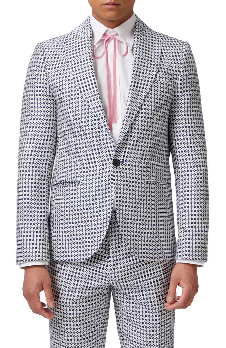 Twisted Tailor Siorek Slim Fit White Jacquard Suit Jacket, Main, color, 