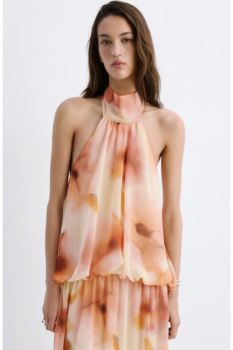 Abstract Print Halter Maxi Dress, Alternate, color, PEACH