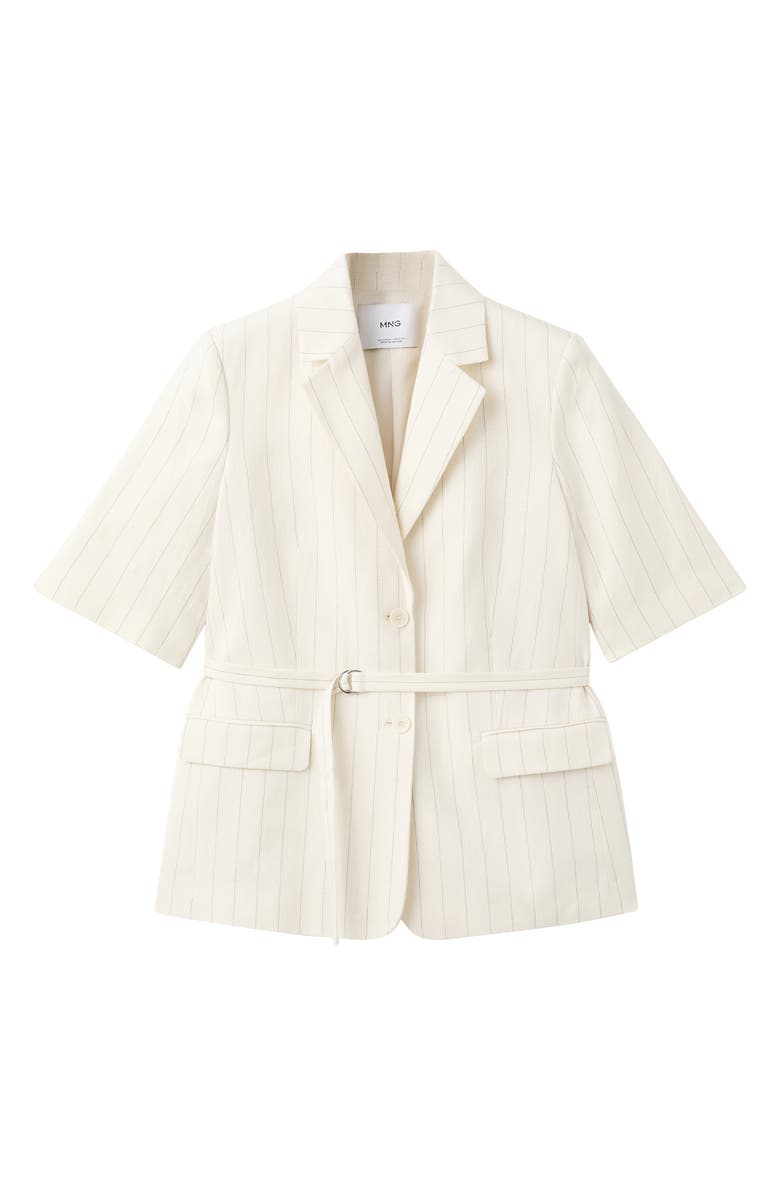 MANGO Argelia Belted Short Sleeve Blazer, Alternate, color, Ecru
