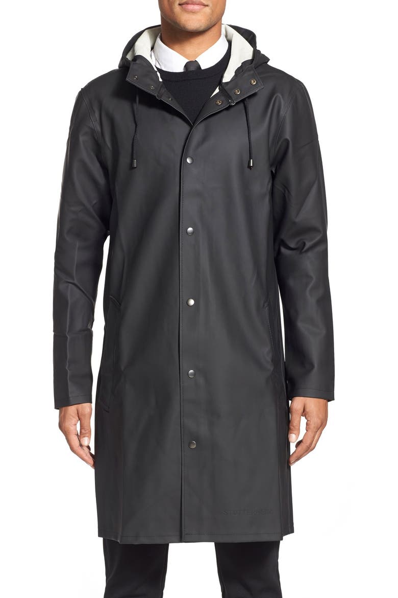 Stockholm Hooded Long Raincoat, Main, color, BLACK