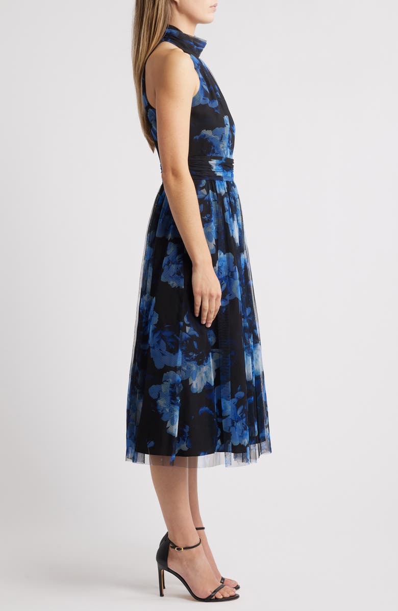 Eliza J Floral Fit & Flare Ilusion Lace Midi Dress, Alternate, color, Navy