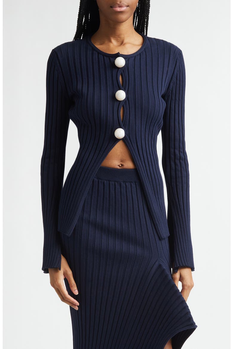 Rib Cotton Cardigan, Main, color, INK