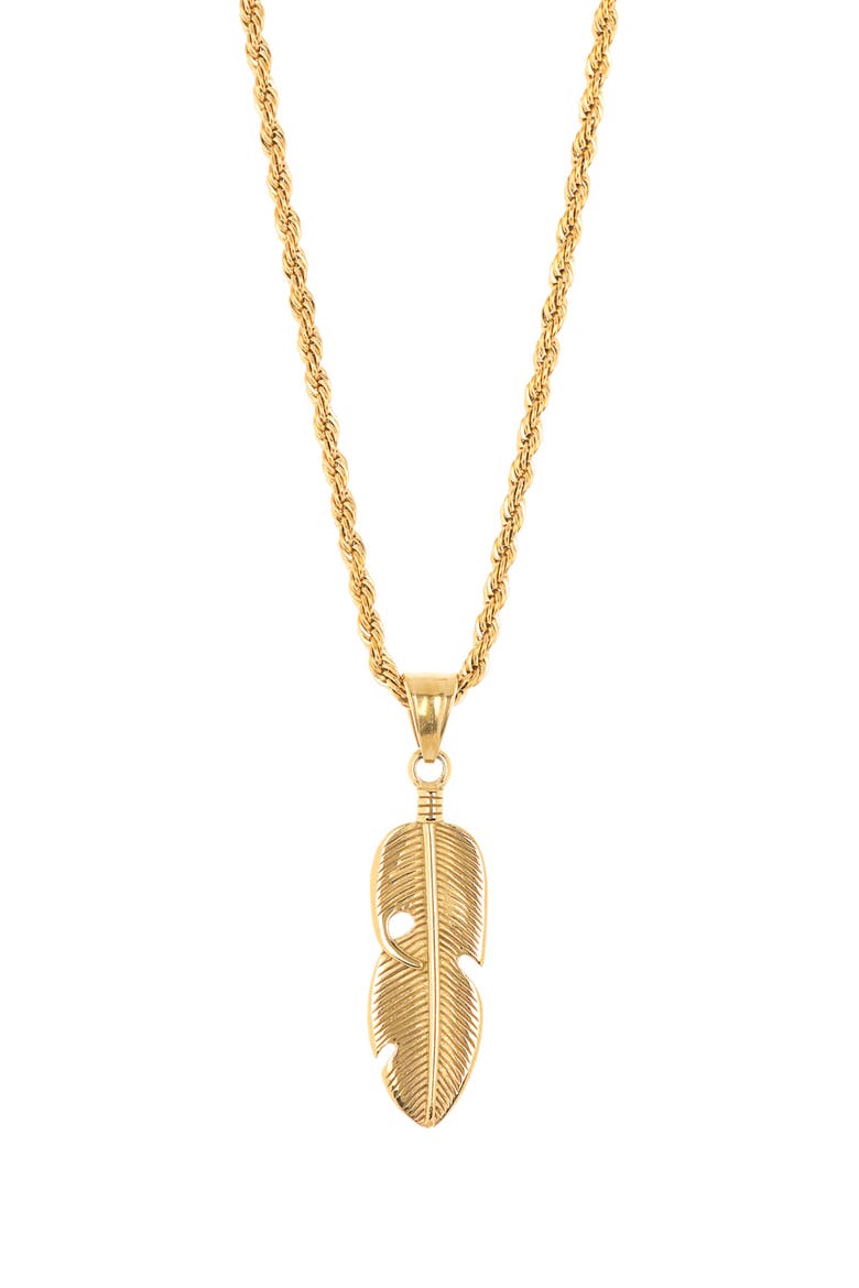 Easton Feather Pendant Necklace, Main, color, GOLD