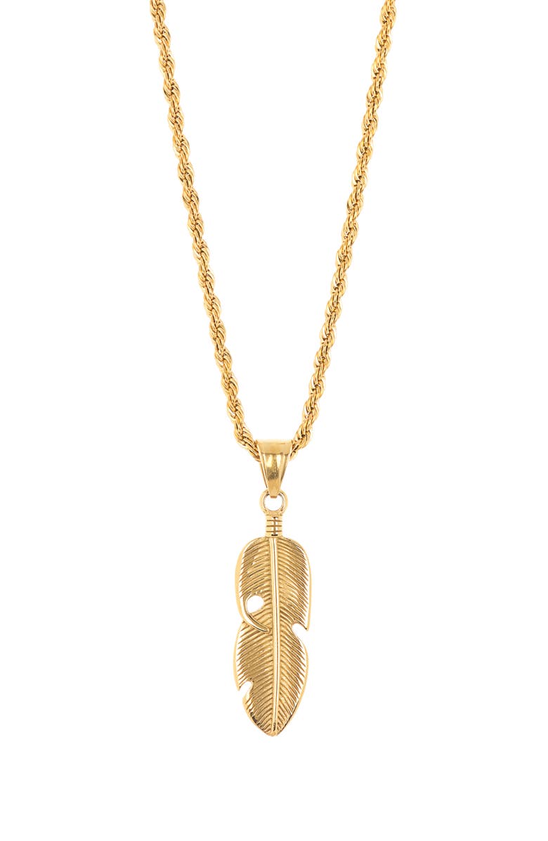 EYE CANDY LOS ANGELES Easton Feather Pendant Necklace, Main, color, Gold