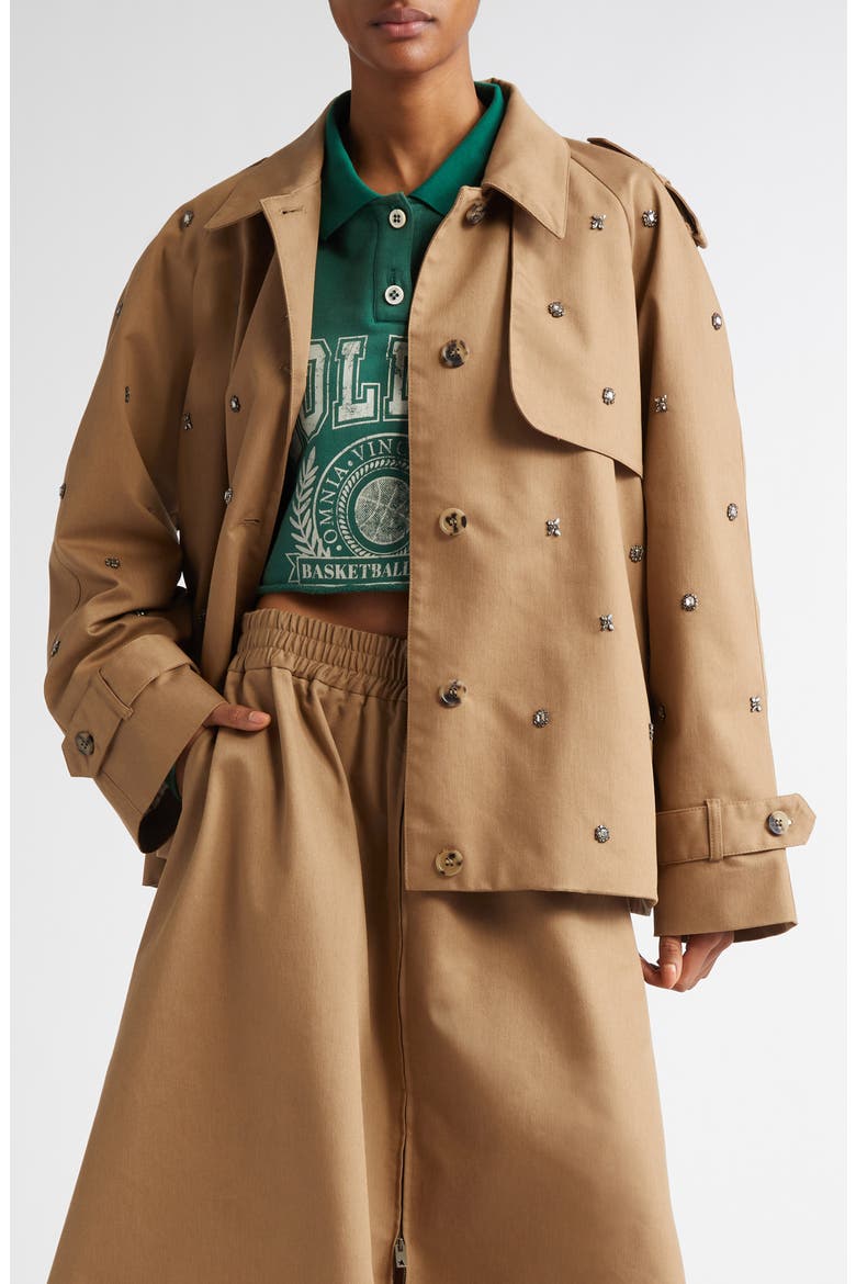 Crystal Embellished Oversize Trench Jacket, Main, color, KHAKI BEIGE