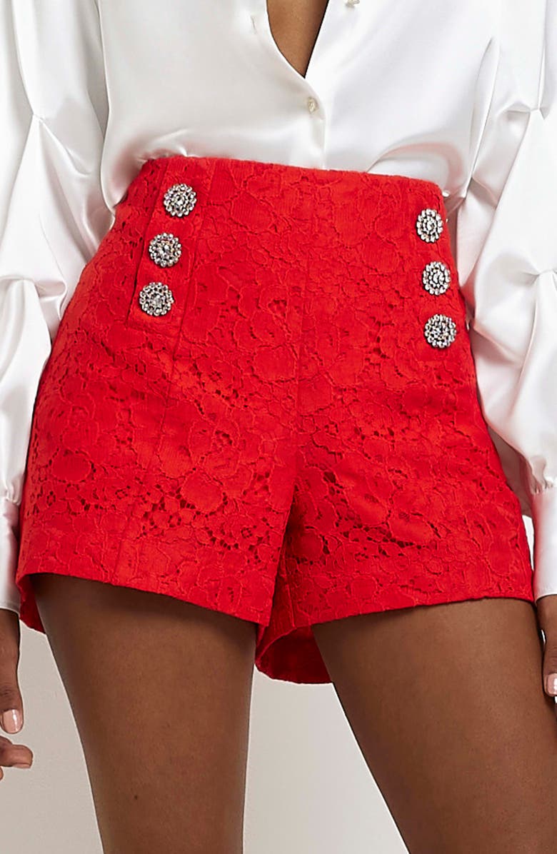 River Island Button Front High Waist Lace Shorts, Alternate, color, 