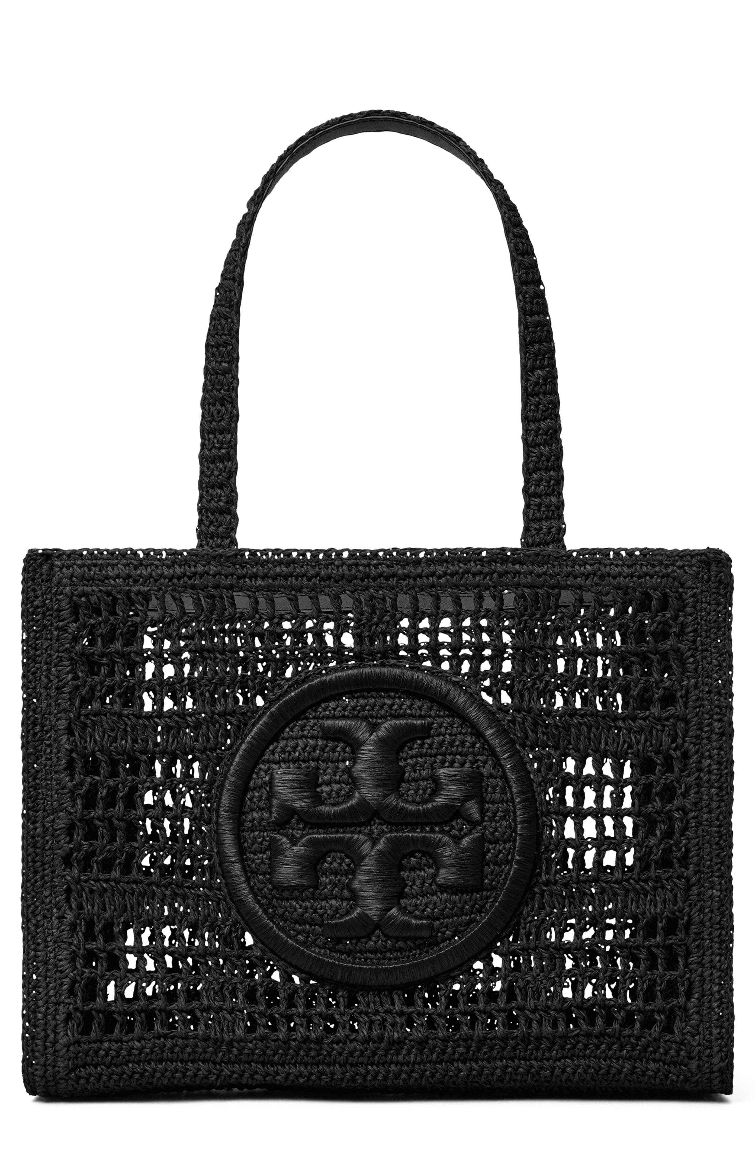 Tory Burch Ella Small Hand Crochet Tote, Main, color, Black