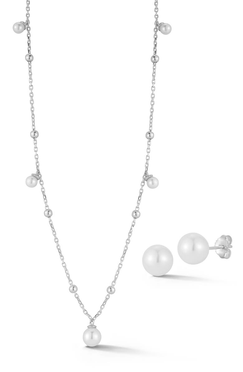 GLAZE JEWELRY 8mm Cultured Pearl Stud & 4–6.5mm Cultured Pearl Station Necklace Set, Main, color,