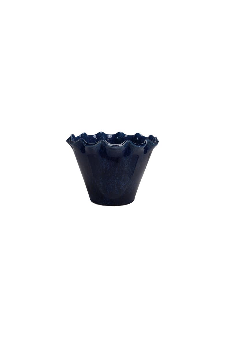 Large Stoneware Planter with Ruffled Edge and Drainage Hole with Reactive Glaze, Blue, Main, color, Blue