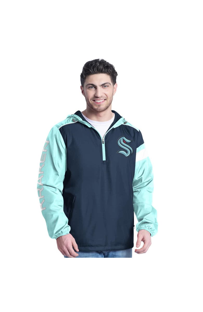 G-III SPORTS BY CARL BANKS Men's G-III Sports by Carl Banks Deep Sea Blue/Light Blue Seattle Kraken Lateral Half-Zip Hoodie Jacket, Alternate, color, Navy