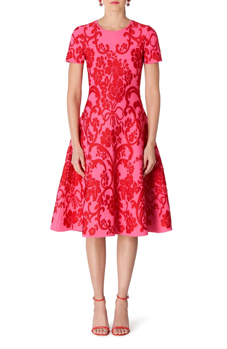 Carolina Herrera Floral Jacquard Knit Fit & Flare Dress, Main, color,