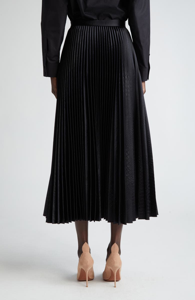 Alaïa Croc Embossed Pleated Faux Leather Midi Skirt, Alternate, color, 