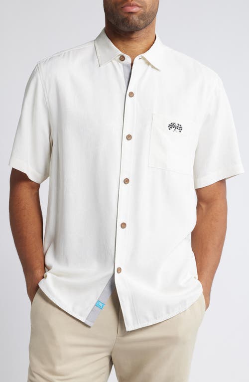 Tommy Bahama Cruising to Paradise Embroidered Short Sleeve Silk Button-Up Shirt in Continental 