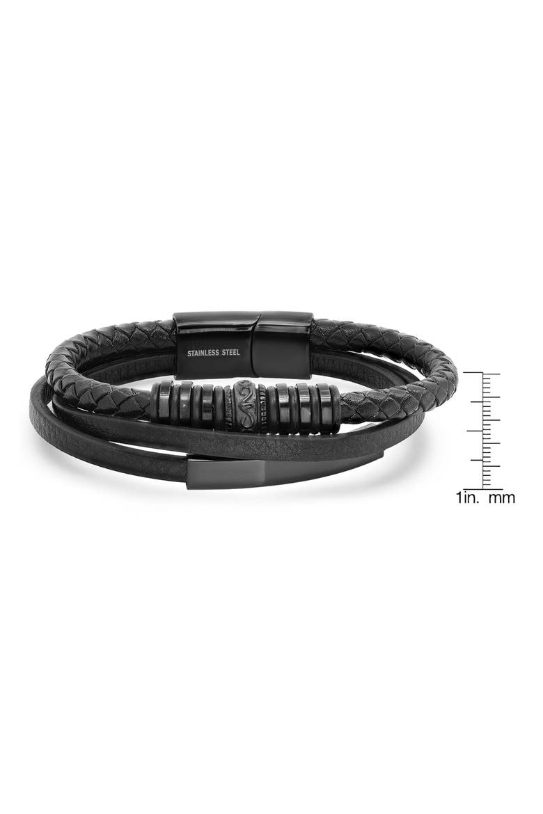 Men's Layered Braided Leather Bracelet, Main, color, BLACK