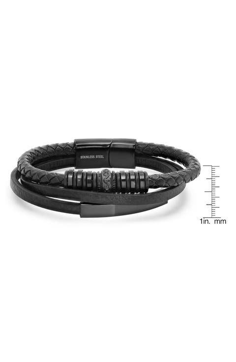 Men's Layered Braided Leather Bracelet