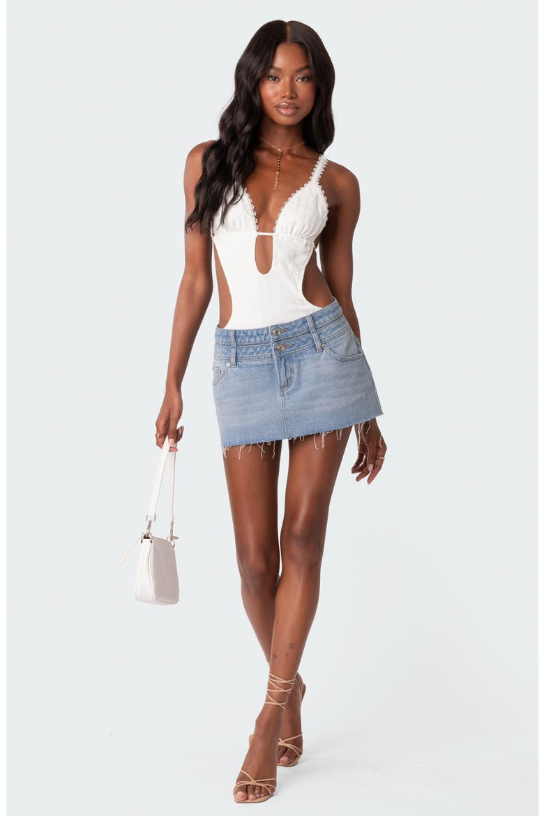 Double Waist Denim Miniskirt, Alternate, color, BLUE