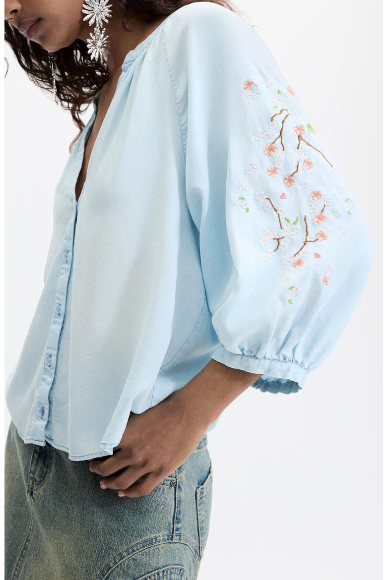Embroidered Sleeve Top, Alternate, color, BLUE