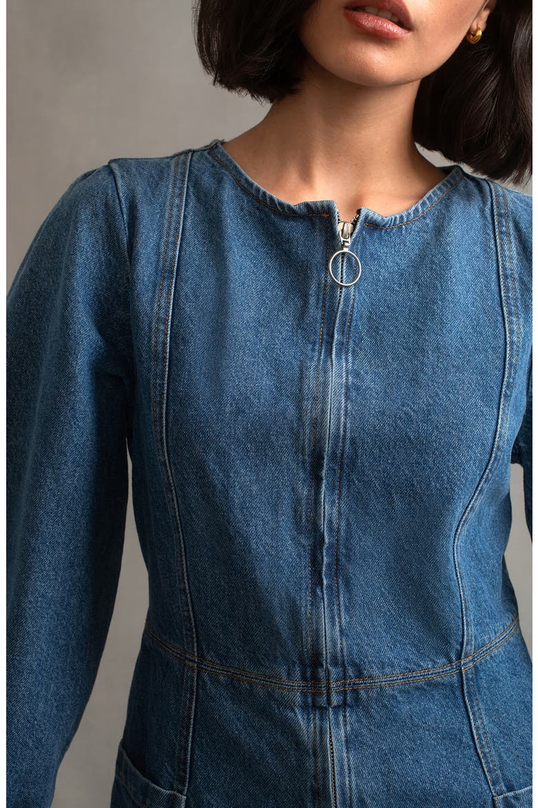 Highgate Long Sleeve Denim Minidress, Alternate, color, BLUE