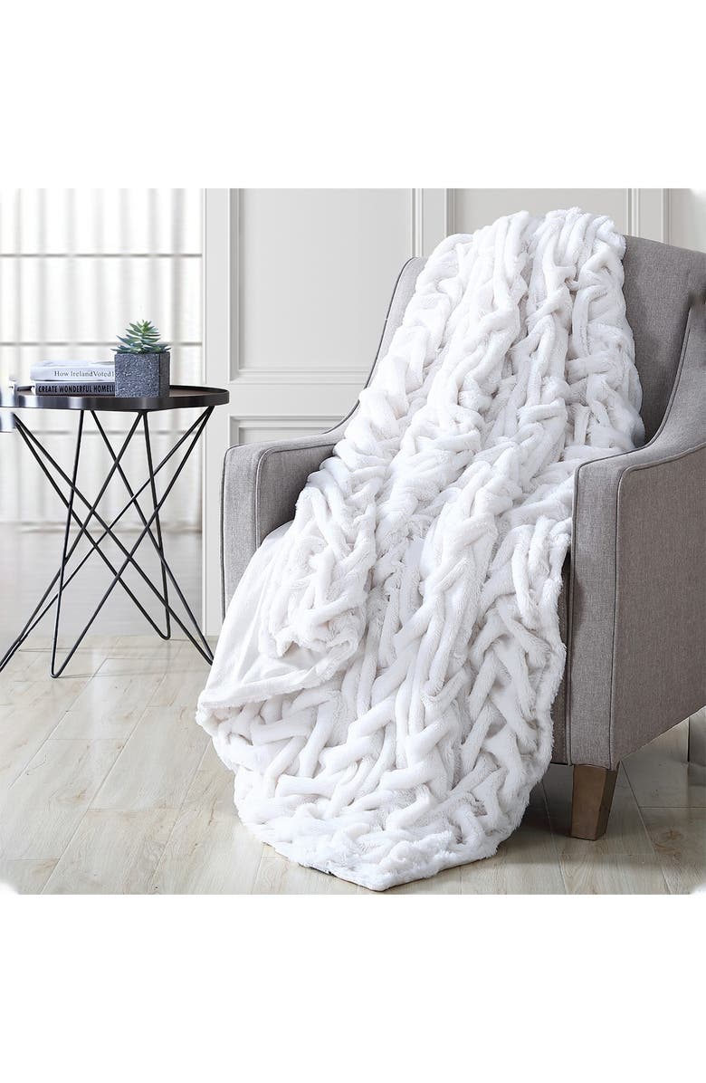Modern Threads Luxury Solid Braided Faux Fur Throw - 50"x60" - Off White, Main, color, Off White