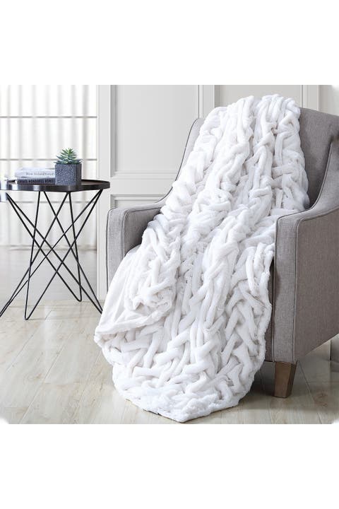 Luxury Solid Braided Faux Fur Throw - 50"x60" - Off White