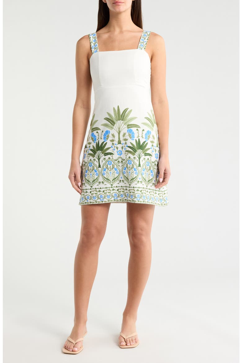 Senara Floral Minidress, Main, color, WHITE-GREEN-MULTI