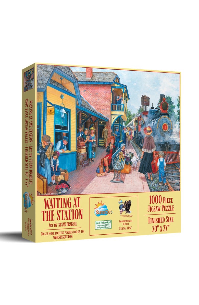 Sunsout Waiting at the Station 1000 piece Jigsaw Puzzle for Adults, Main, color, Multicolor