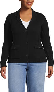 Lands' End Plus Size Drifter Ribbed Collared Blazer Sweater