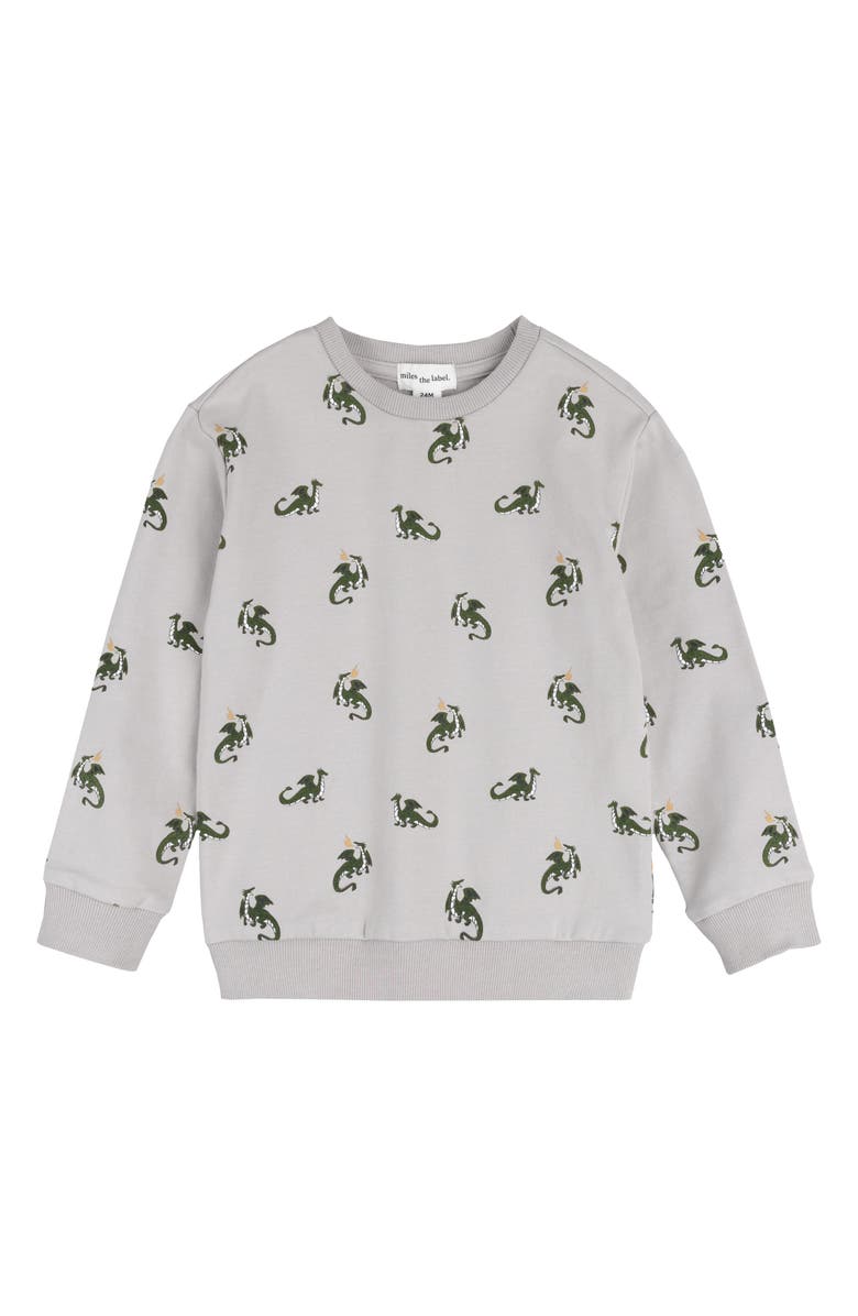 MILES THE LABEL Kids' Dragon Print French Terry Sweatshirt, Main, color, Grey