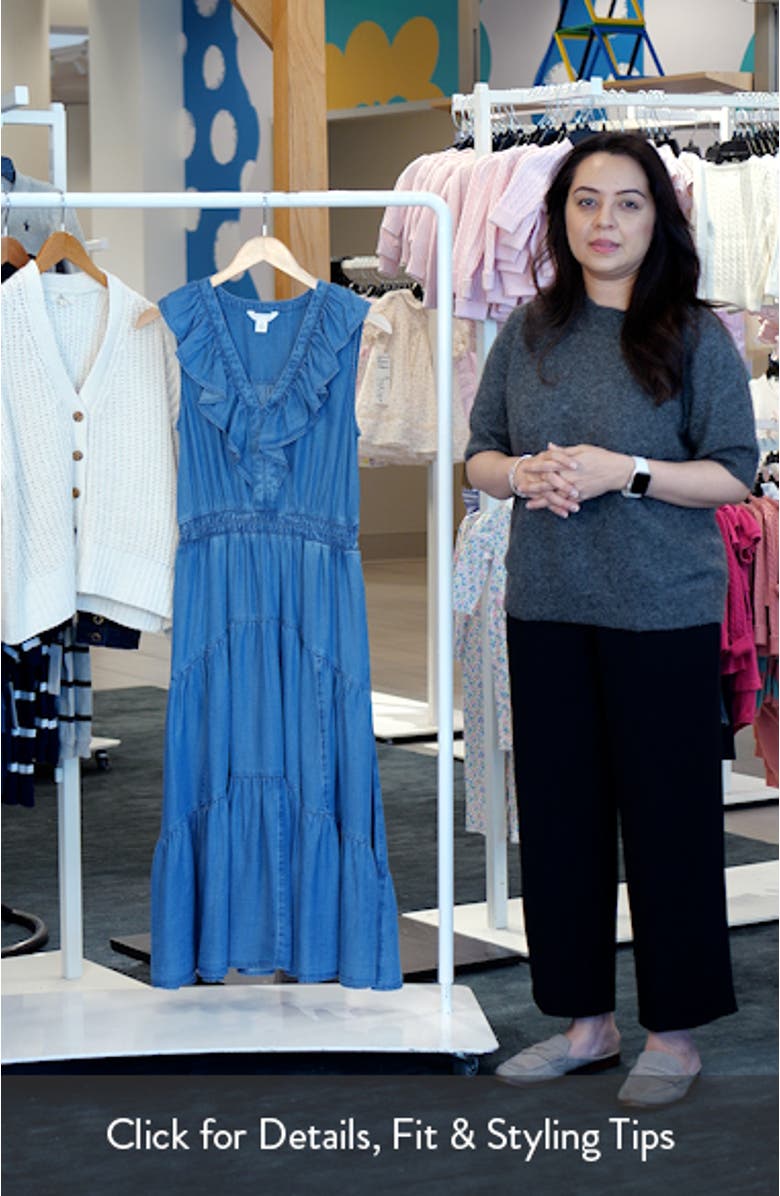 Ruffle Sleeveless Chambray Maxi Dress, sales video thumbnail