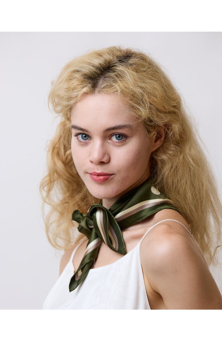 Lost Pattern "Retro Polka" Silk Bandana Scarf, Alternate, color, Matcha