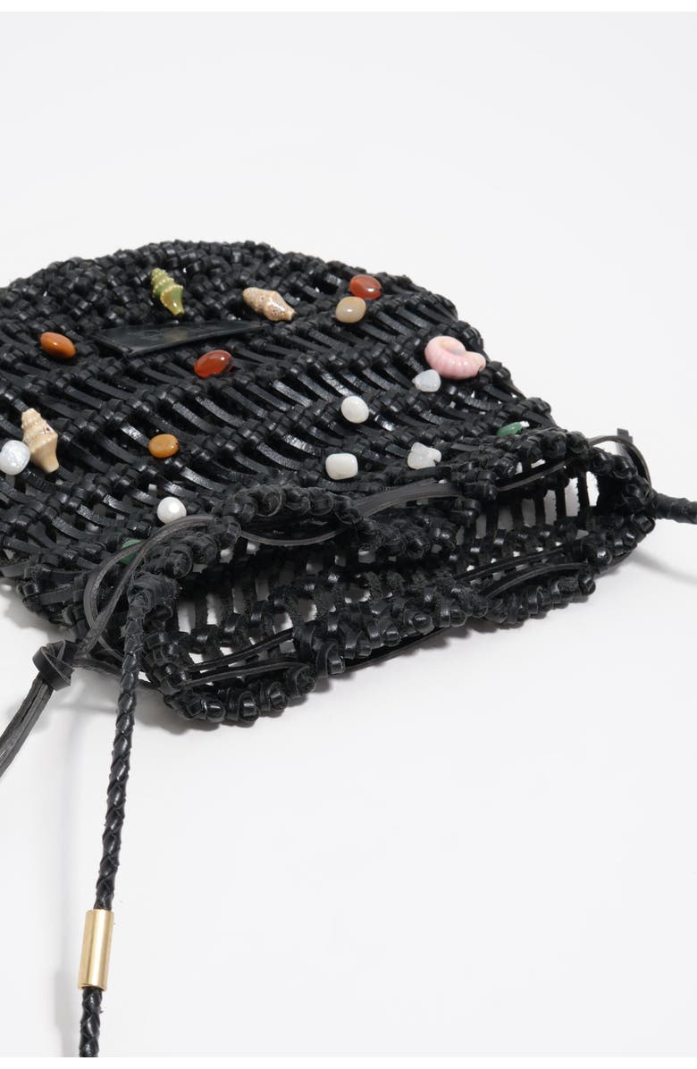 Bimba y Lola Mini Plaited Crochet Leather Bag, Alternate, color, Black