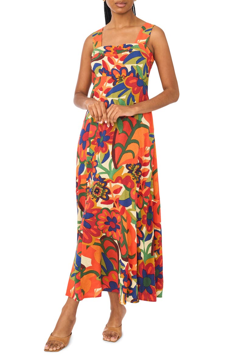 Floral Challis Tiered Maxi Dress, Main, color, HIBISCUS RED