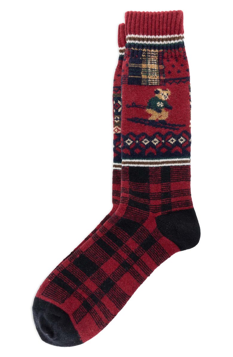 Polo Ralph Lauren Holiday Patchwork Boot Socks, Main, color, Red