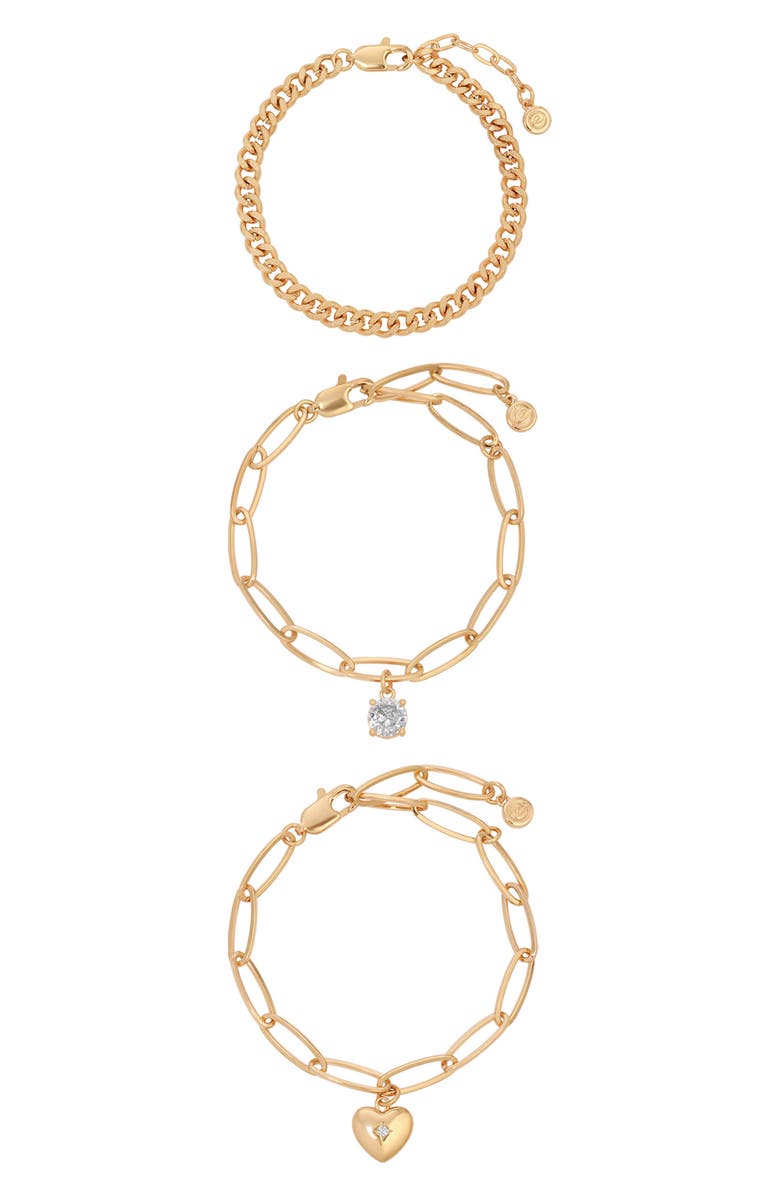 Ettika Love & Crystals Set of 3 Bracelets, Main, color, Gold