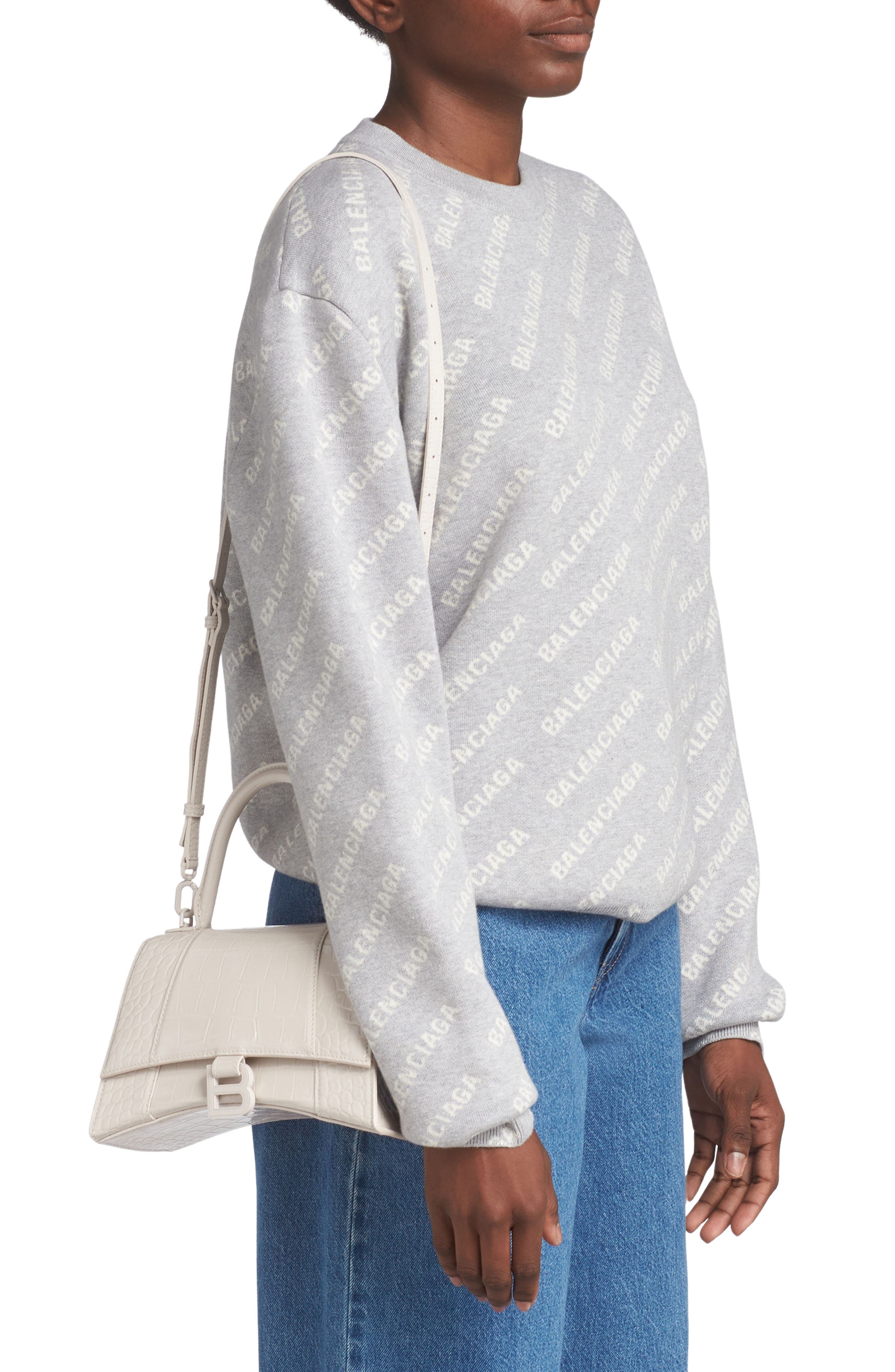 Balenciaga Hourglass Croc Embossed Leather Top Handle Bag, Alternate, color, 