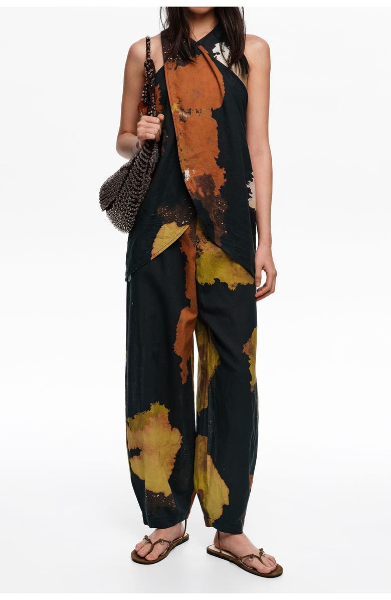 Bimba y Lola Baggy Linen-Blend Trousers, Alternate, color, Blot Xl Black