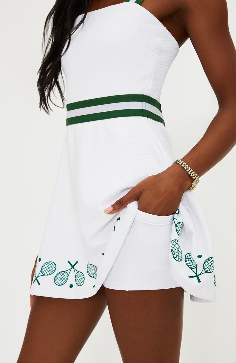 Beach Riot Miriam Active Skirted Romper, Alternate, color, Racquet White